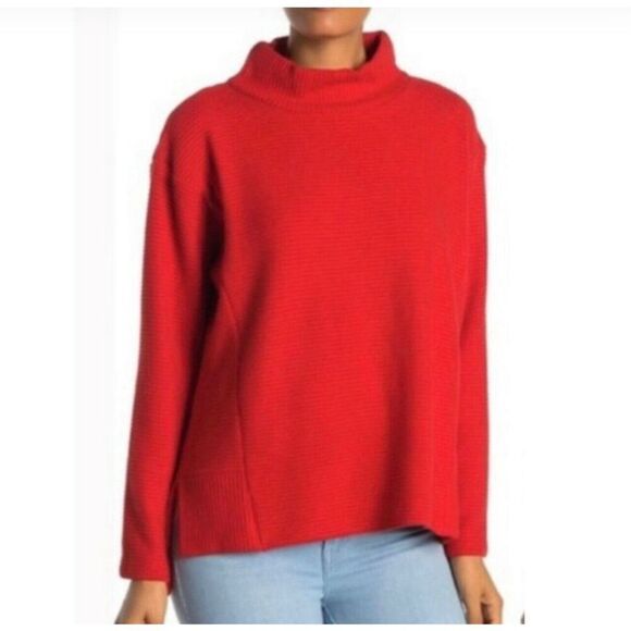 Chelsea & Theodore red ribbed oversized funnel neck sweater large - Picture 1 of 10